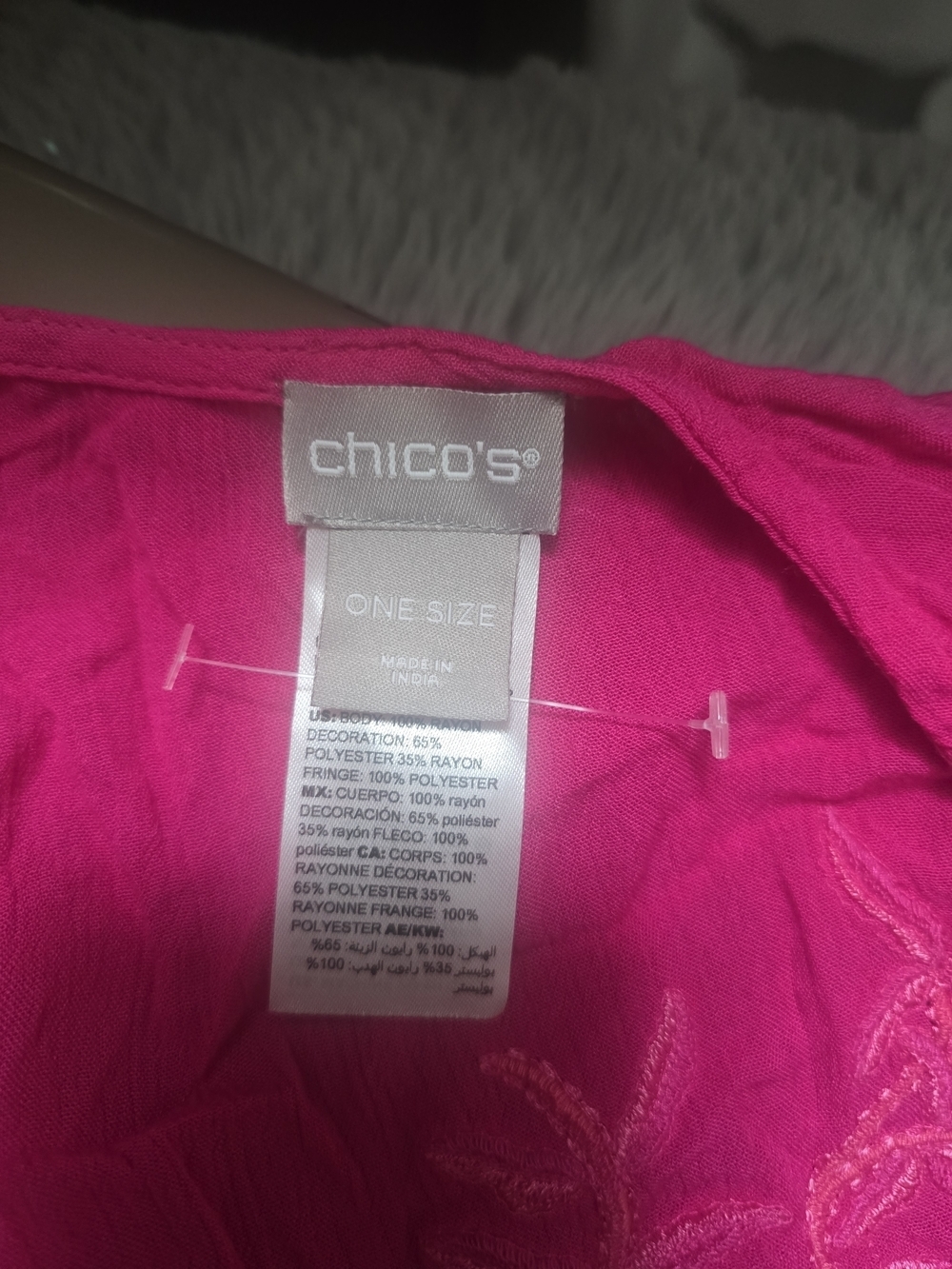 Chico's Hot Pink Floral Fringe Kimono - Picture 6 of 6